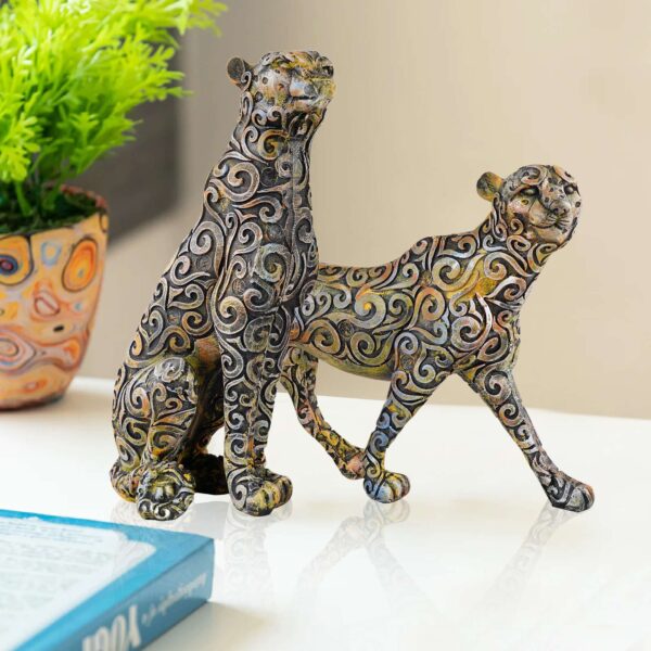 Panther Animal Showpiece Antique Sculpture for Home Decor Showpiece Figurine (Set Of 2) -3 - Image 4