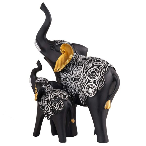 Polyresin Elephant Showpiece Statue and Artifacts for Home Decor, Living Room, Table Decoration for Gifting, Interiors and Diwali Decoration Black Golden (Set Of 2) - Image 3